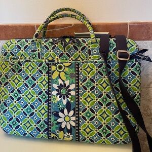 Vera Bradley Green and Blue Laptop Bag with Geometric Floral Design